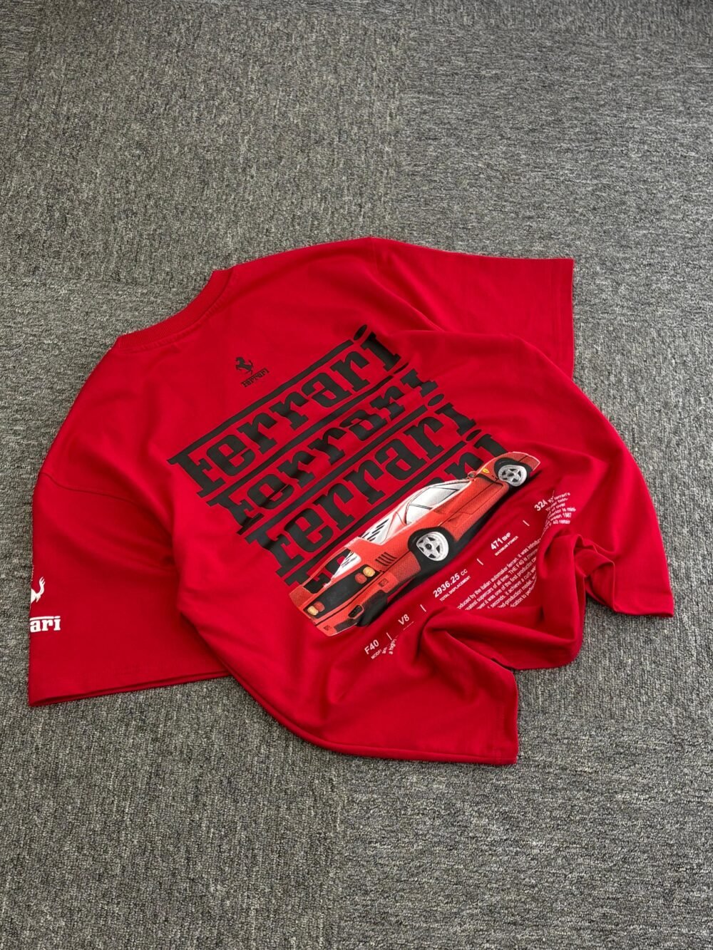 Ferrari Classic Oversized Red T-Shirt with Iconic Car and Logo Design – Perfect for Motorsport Enthusiasts