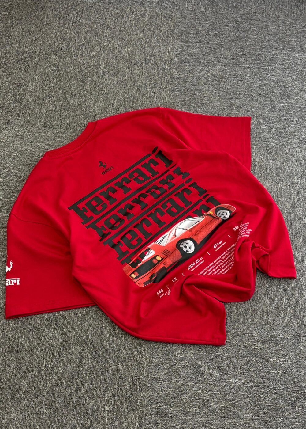 Ferrari Classic Oversized Red T-Shirt with Iconic Car and Logo Design – Perfect for Motorsport Enthusiasts