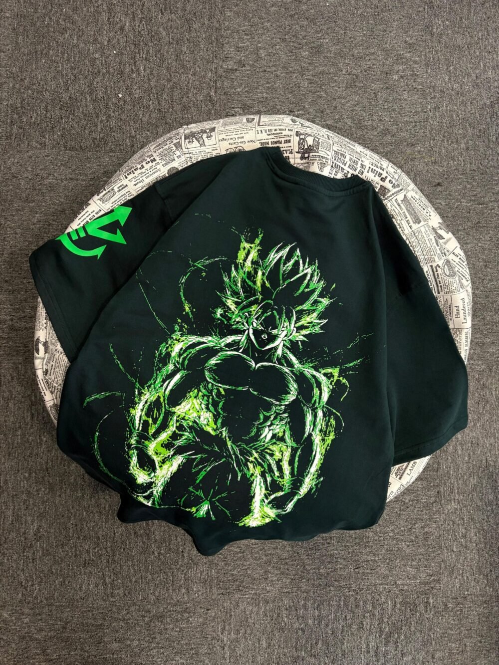 Anime-Themed Graphic Oversized T-Shirt with Neon Green Design