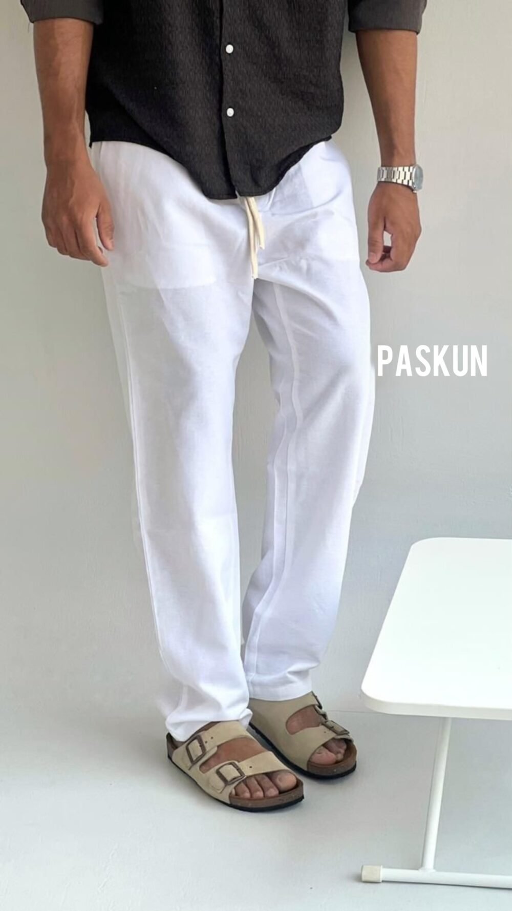 Casual Comfort: White Drawstring Trousers