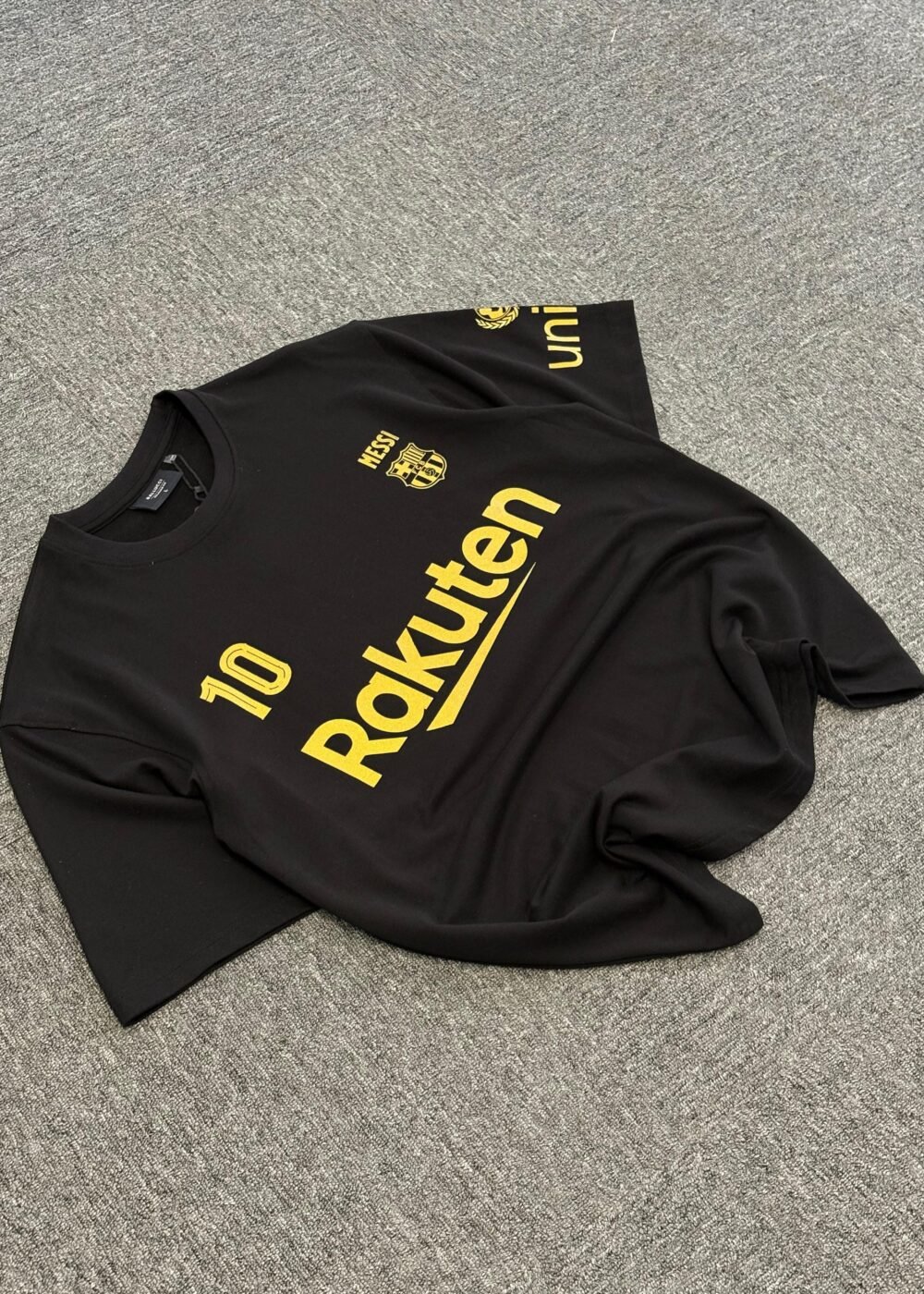 Black Rockuuten Soccer Oversized T-Shirt with Yellow Logo and Number 10