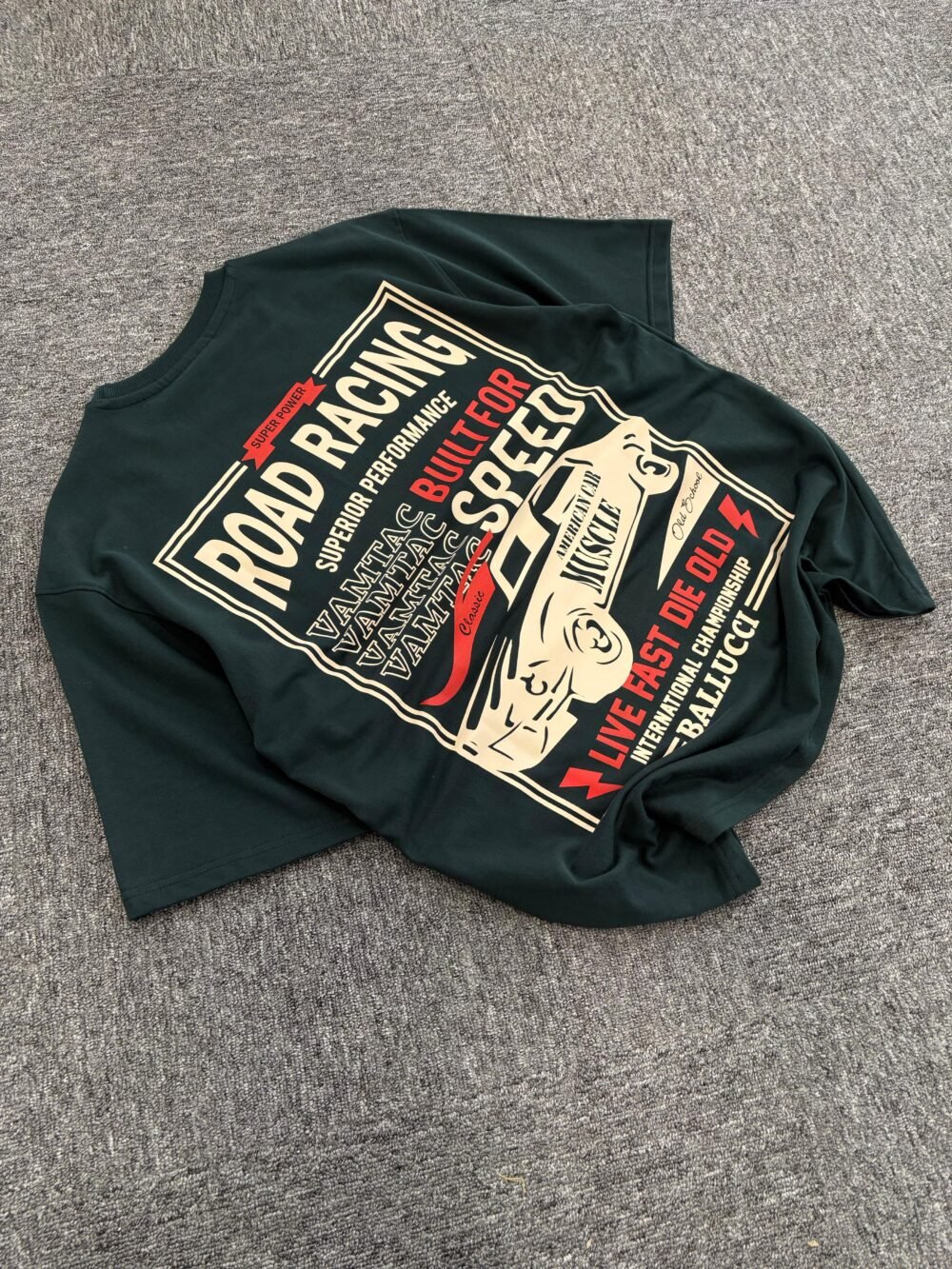 Vintage Road Racing Car Oversized T-Shirt with Bold Graphic Design