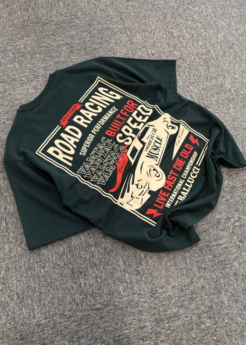 Vintage Road Racing Car Oversized T-Shirt with Bold Graphic Design