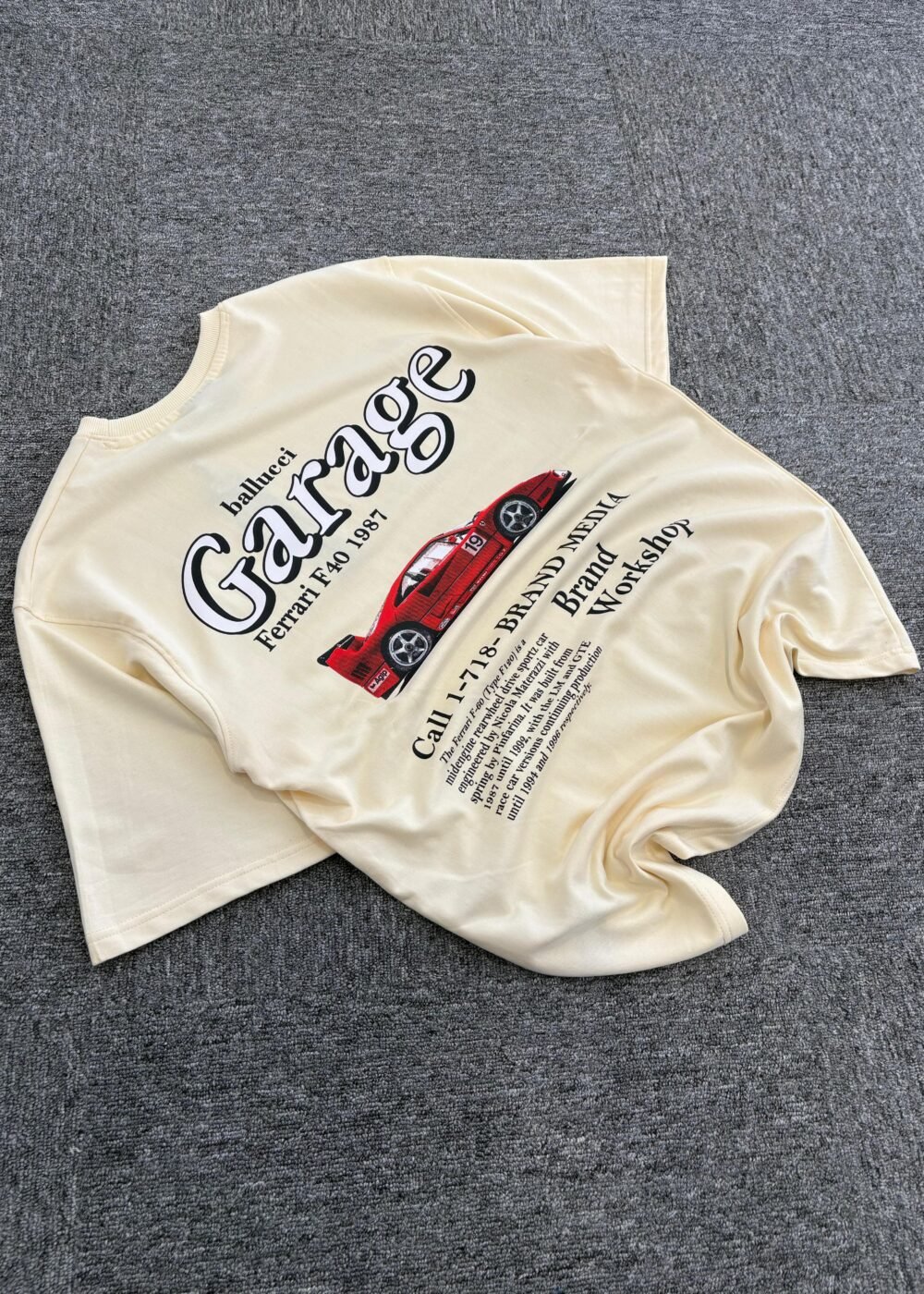 Vintage Ferrari Graphic Oversized T-Shirt with Car Illustration and Text Design