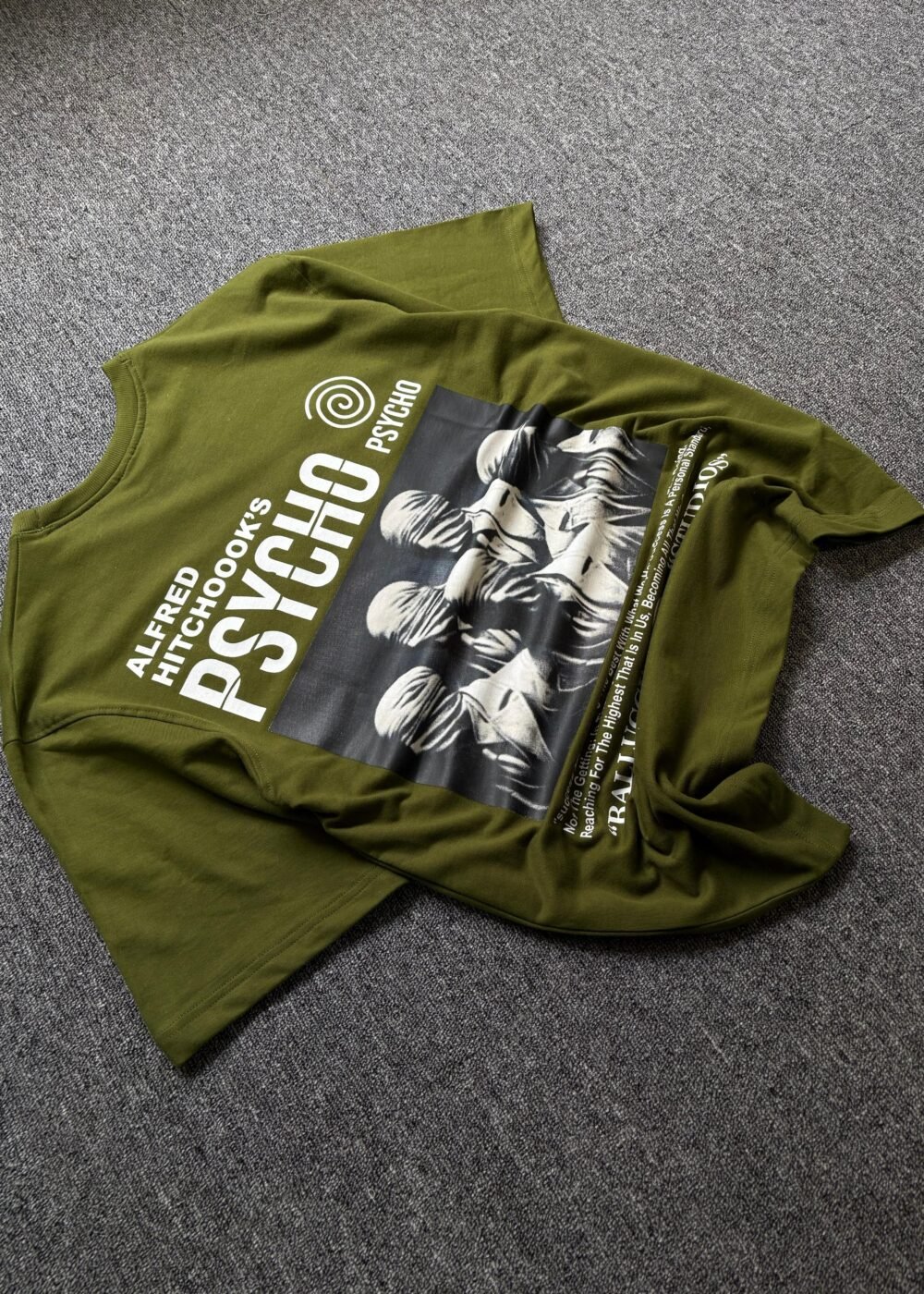 Green Psychedelic Graphic Oversized T-Shirt Featuring Alfred Hitchcock's Psycho
