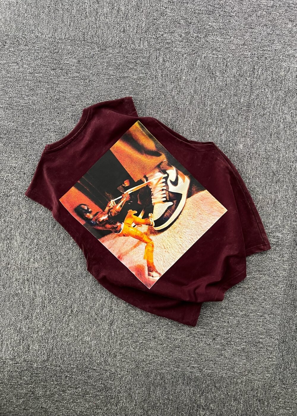 Bruce Vibes Oversized Boxy Tank – Maroon Burnout