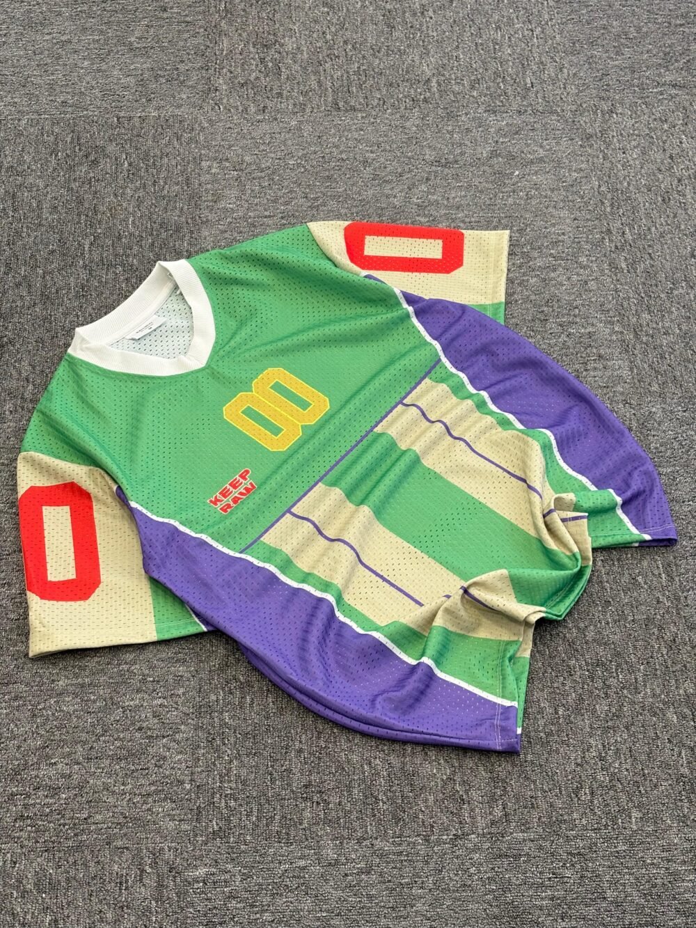 Color Block Retro Football Jersey – 00 Keep Raw Mesh Tee