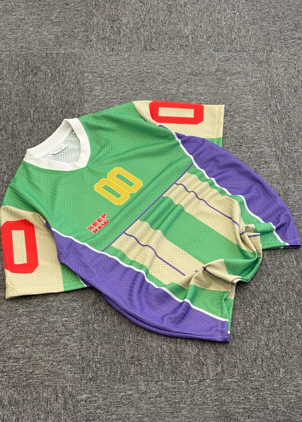 Color Block Retro Football Jersey – 00 Keep Raw Mesh Tee