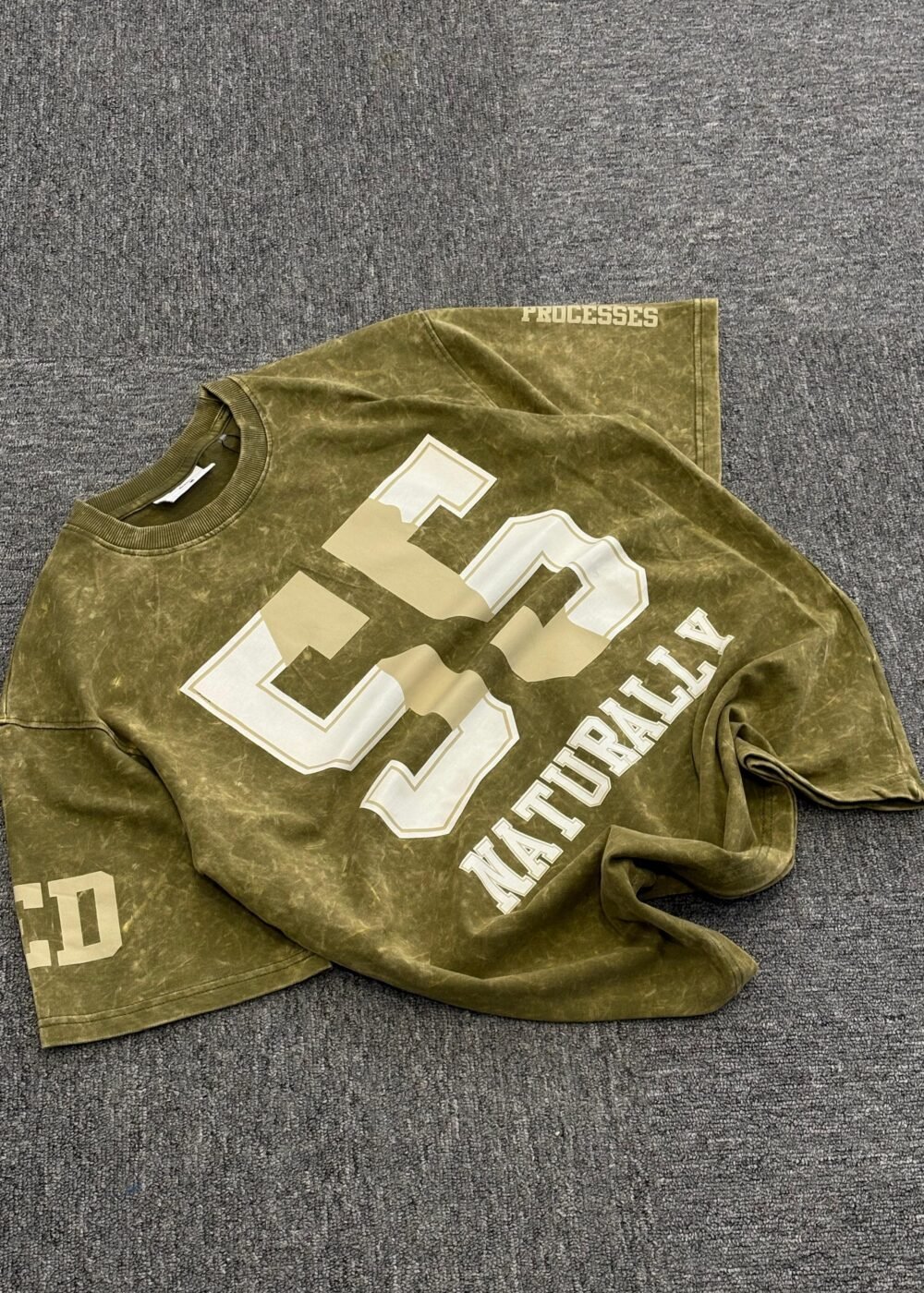 Acid Washed Oversized T-Shirt – Olive Green Varsity 55