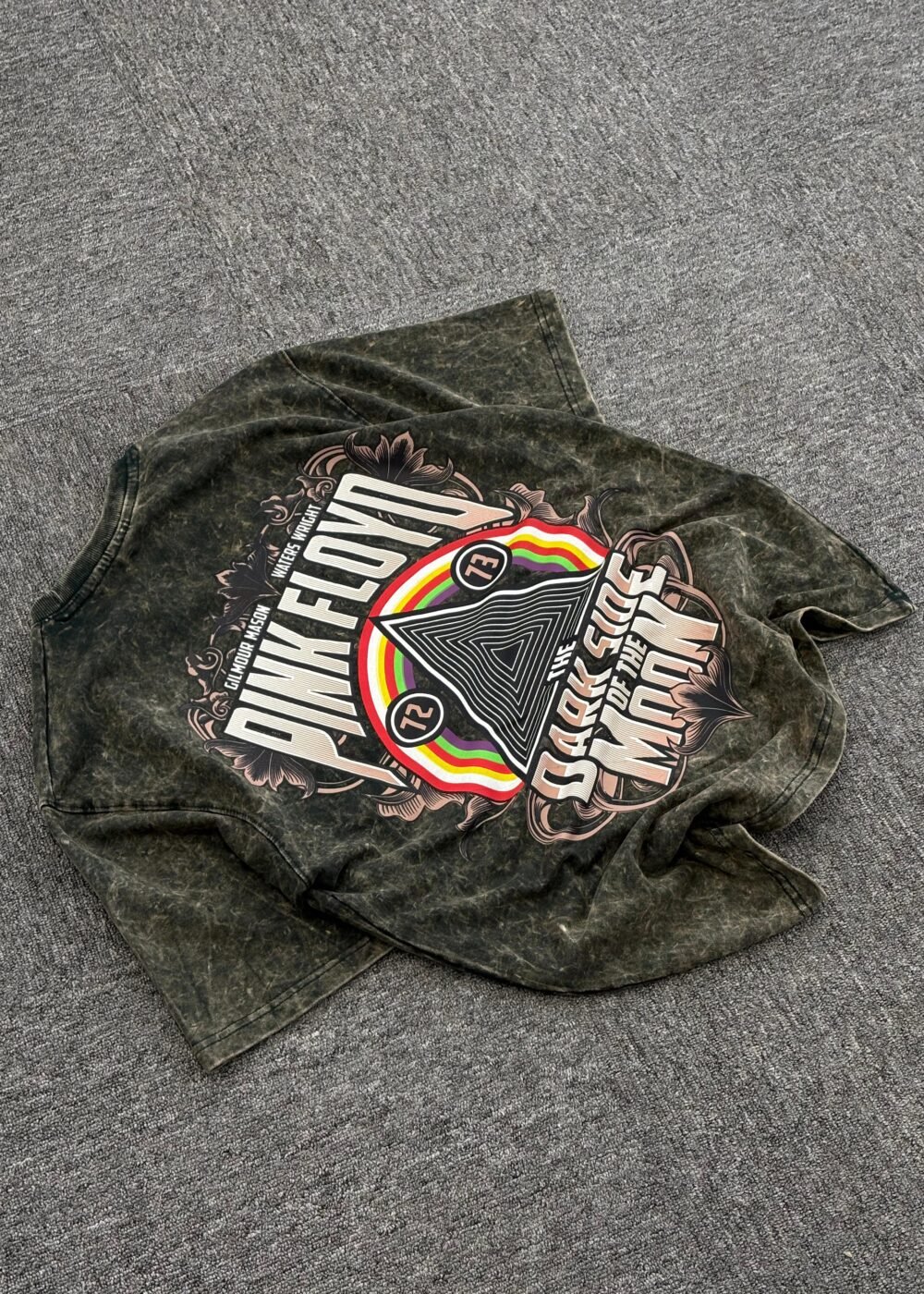 Dark Green Vintage "Pink Floyd – Dark Side of the Moon" Acid Washed Oversized T-Shirt