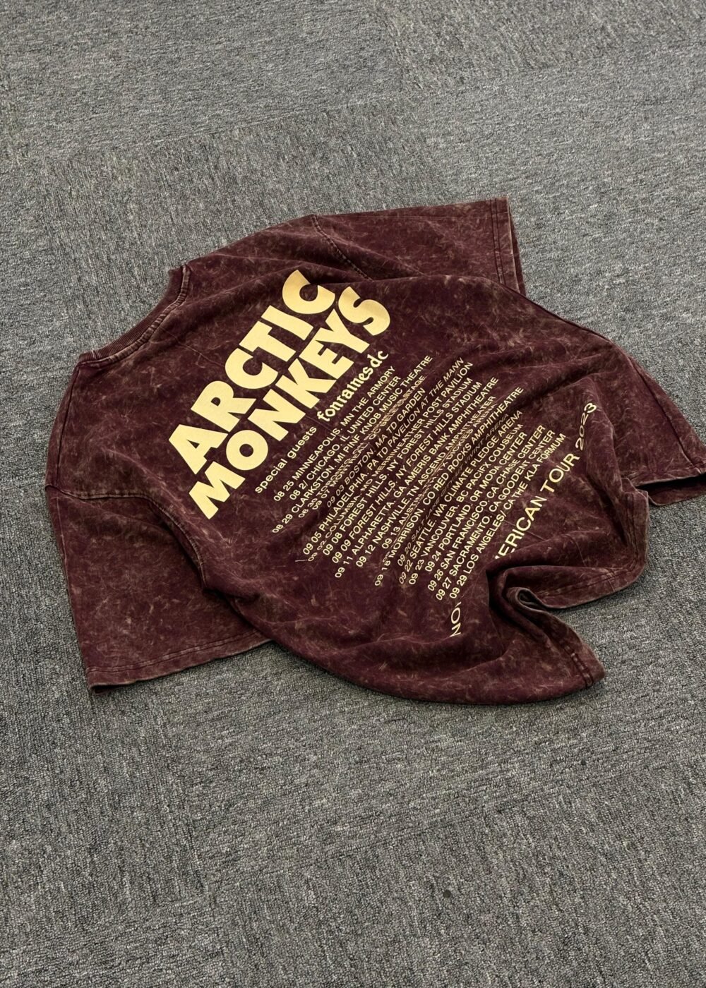 Wine Red Vintage "Arctic Monkeys – North American Tour 2023" Acid Washed Oversized T-Shirt
