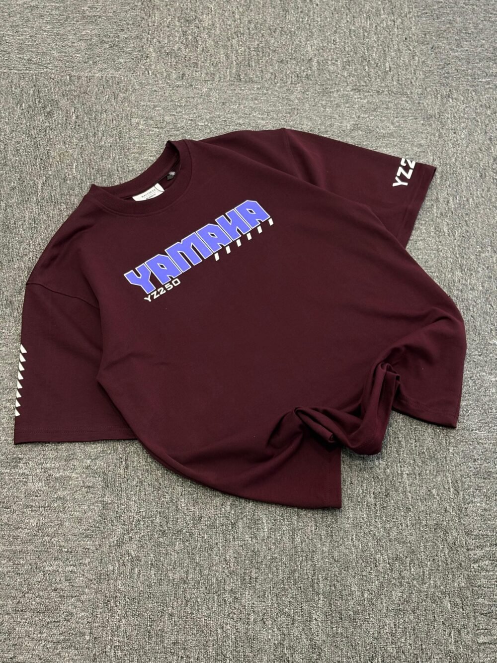 Maroon Yamaha YZ250 Oversized T-Shirt with Motocross Graphic and Bold Typography - Image 2