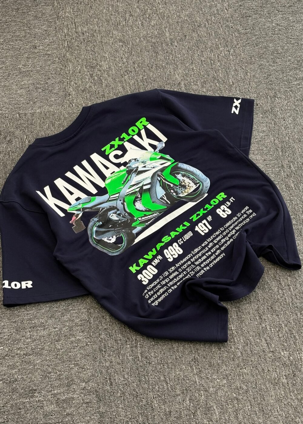 Kawasaki ZX-10R Oversized T-Shirt with Neon Green Sportbike Design