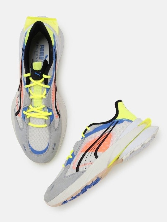PUMA PWRFRAME OP-1 Colorblock Sneakers – Grey, Yellow & Neon Accents (Unisex)