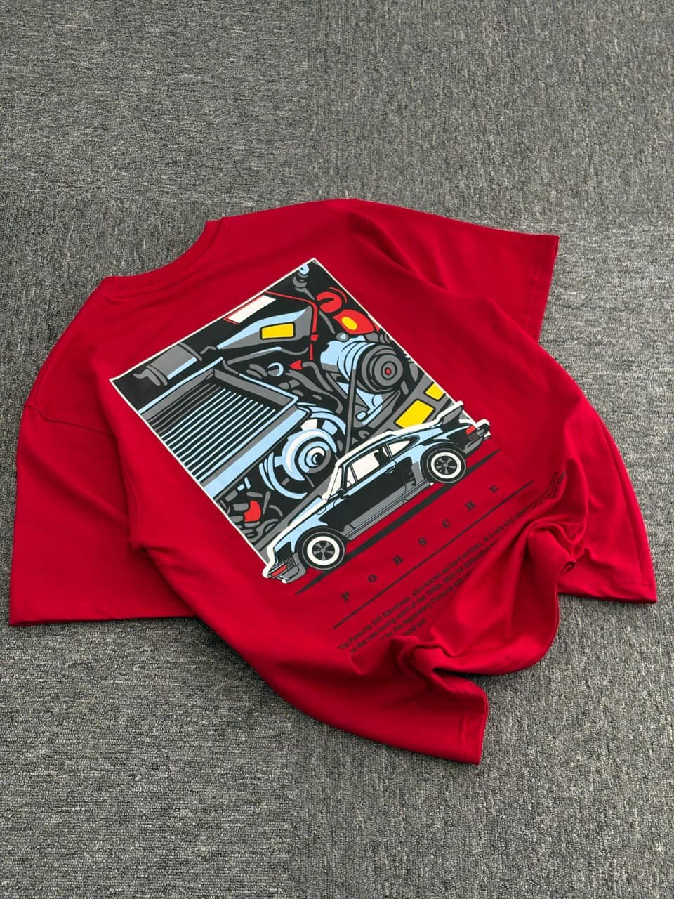 Porsche Engine Blueprint Oversized T-Shirt (Red)